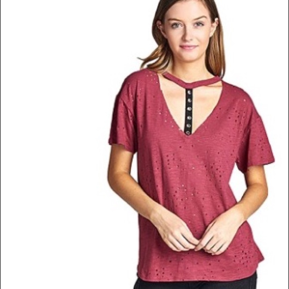 JUST IN! Black Distressed Crew Neck Top Size Small